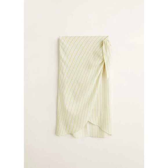 Mango Skirt Wrap Striped Linen Blend Beige New - Picture 2 of 8
